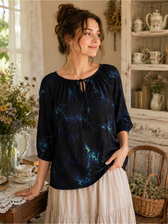 LuLaRoe Tops - NWT LuLaRoe Debra Peasant Top XS Black Blue Green Tie Dye 3/4 Sleeve Blouse
